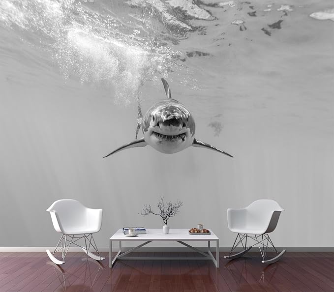 Eierme-Ferocious Great White Shark Mural Wallpaper Peel and Stick 160" x 114"