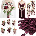 Ling's moment Wedding Artificial Flowers Package, Bridal Bouquet, Bridesmaid Bouquets, Boutonniere for Men, Rose Petals.Burgundy Blush