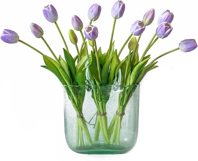 15pcs Artificial Tulips Flowers, Real Touch Latex Bouquet, Fake Tulips for Office Wedding Party Home Kitchen Garden Decoration-B Lavender