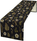 Vintage Daisy Flower Table Runner, Rustic Forest Green Plants Leaves Wild Floral Ferns Print Holiday Kitchen Dining Coffee Table Decoration for Home Indoor Outdoor Party, 13x120inch