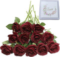 Artificial Rose Flower Artificial Flowers Flower with Long Stem Silk Roses Bouquet for Wedding Bridal Shower Party Home Decoration (Burgundy, 12 Pcs)