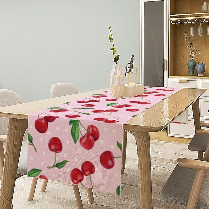 Red Cherry Table Runner,Spring Summer Fruit Tropical Birthday Party Decorations Dining Room Home Kitchen Table Decor 13 x 108Inch