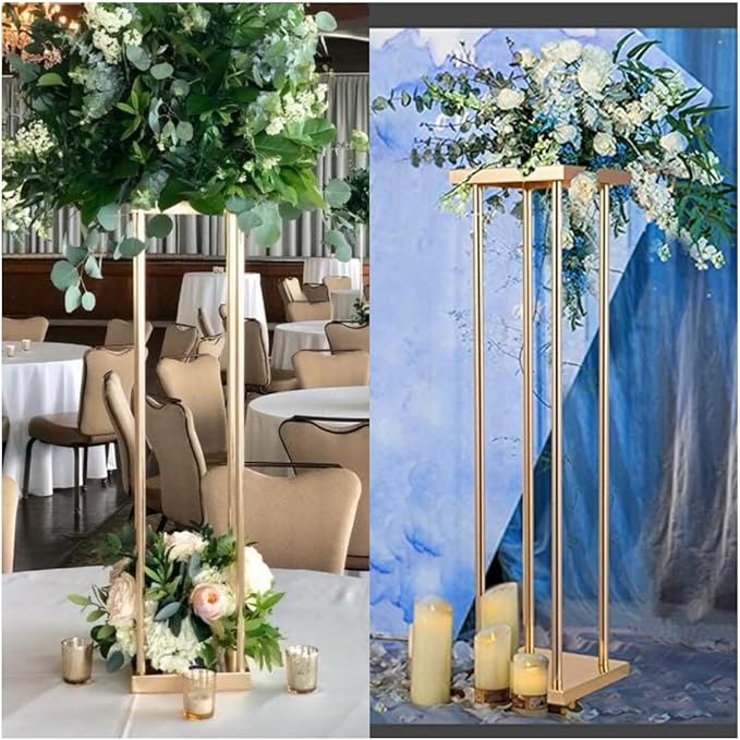Set of 2 Wedding Centerpieces Geometric High Gold Vases - 31.5" Artificial Flower Display Stand for Wedding Christmas Carnival Party Dinner Event Hotel Home Decor Arrangement