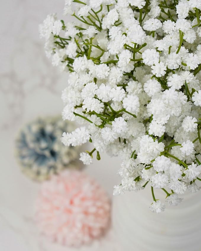 24Pcs Babys Breath Artificial Flowers Bulk, 11inch Fake Baby Breath Flowers White Faux Gypsophila Real Touch Flowers for Outdoors Wedding DIY Bouquet Arrangement Party Home Table Decor