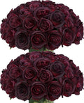 50pcs Artificial Roses Flowers in Bulk,Realistic Silk Fake Rose with Long Stem for Wedding Centerpieces Bouquet Party Floral Arrangement Home Decoration (Black&Red)