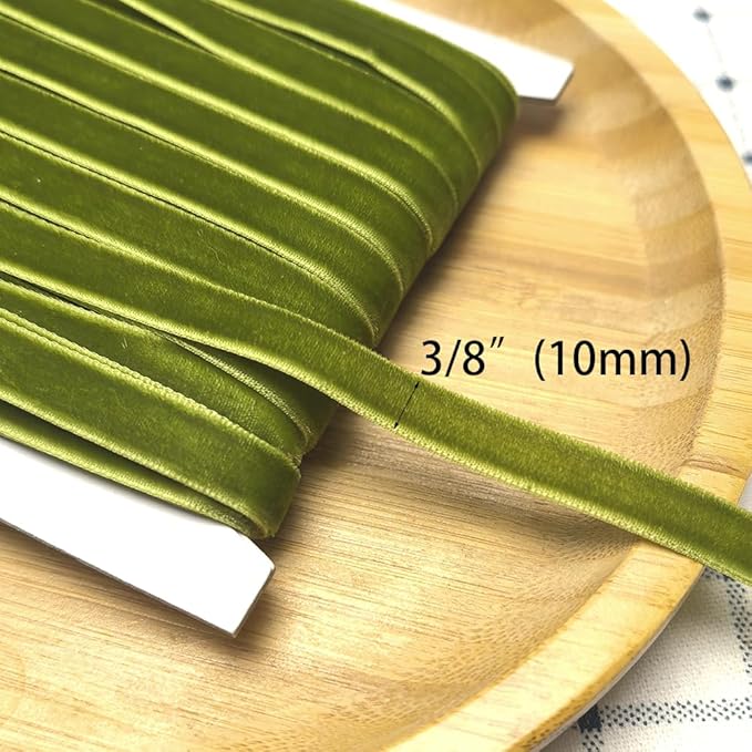 Chenkou Craft 25Yards 3/8" Velvet Ribbon Lots Bulk (Olive, 3/8"(10mm))