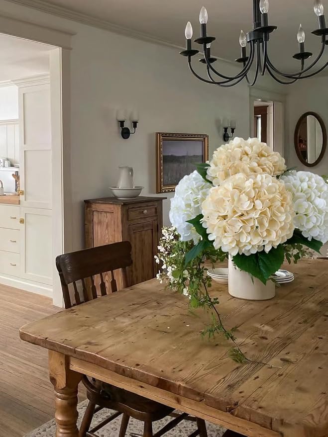 YalzoneMet 4Pcs Champagne Silk Hydrangea Artificial Flower Lifelike Big Blooms 20'' Long Stem Faux Hydrangea Flower Bouquets for Home Party Indoor Outdoor Wedding Table Centerpiece Decor