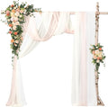 Ling's moment Wedding Arch Flowers with Sheer Drapes Kit - Artificial Spring Pink Rose Floral Arrangements for Garden Ceremony Backdrop, Arbor Decor, 5-Piece Set (2 Flower Stems + 3 Hanging Drapes)