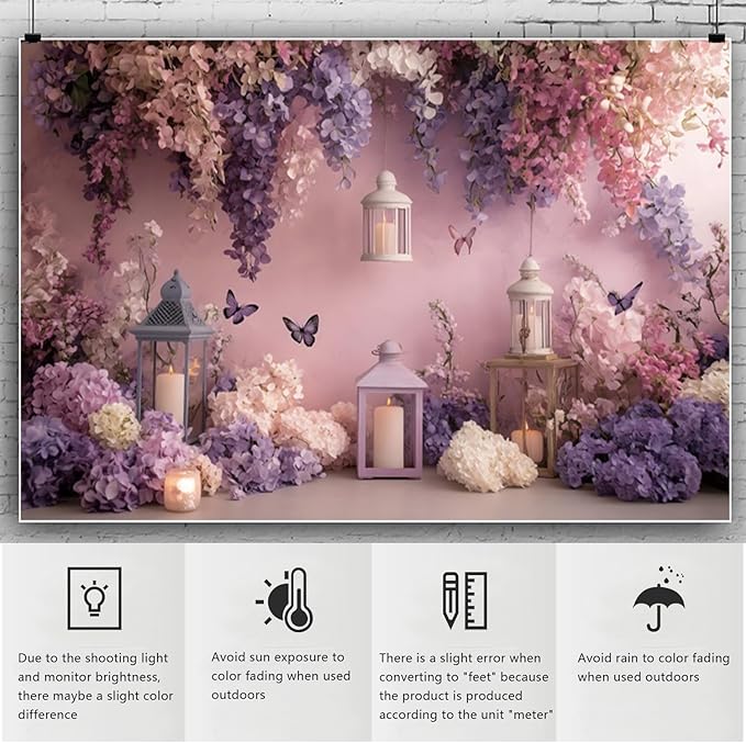 YongFoto Elegant Flower Wall Backdrop 10x6.5ft Floral Butterfly Candle Photography Background Baby Bridal Shower Wedding Girl Birthday Party Banner Room Decor Portrait Photoshoot Wallpaper Photo Booth