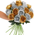 Tifuly Roses Artificial Flowers - 12 pcs Realistic Long Stems Fake Roses Mashup Style Silk Flowers for DIY Bouquets Wedding Centerpieces Arrangements Home Party Decor（Gold & Sliver）