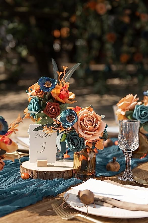 Ling’s Moment Artificial Flowers 50Pcs Peacock Green Roses Decor w/Stems,3" Real Touch DIY Foam Floral for Wedding Bouquet/Centerpieces, Outdoors Party Backdrop, Room/Table, and Garden/Pot Decorations