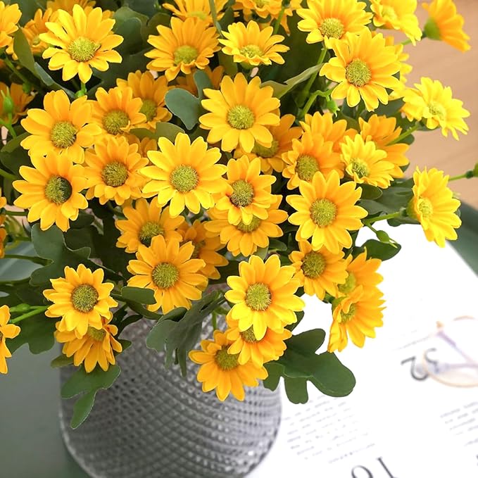 Artificial Daisy Flowers, Artificial Fake Silk Flowers Plants, DIY Garden Craft Art Decor, Decorations Plastic Floral Table Centerpieces for Home Party Décor, 4 Beams