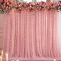 10ft x 10ft Dusty Rose Backdrop Curtain with Lights String for Parties, Sheer Tulle Wedding Photo Backdrops Drapes for Baby Shower Birthday Party Decorations Background for Photography