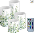 Flameless Light Candles 4 Pack Battery Operated with Color Changing Timer Remote Control Fake Pillar Candles Tealights Beach Wedding Home Indoor Decor, Leaf Green White
