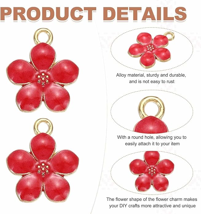 MECCANIXITY Enamel Charm Cherry Blossom Alloy Cute Small Flower Charm Gold Plated Pendant for Jewelry Making