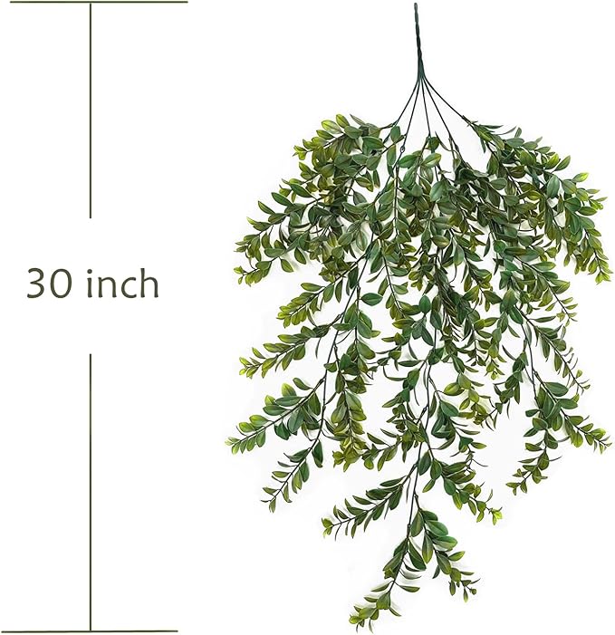 Fake Hanging Vines, Artificial Vine Plastic Green Leaves Plants UV Resistant Greenery Plant for Indoor Outdoor Garden Office Bathroom Decor Wedding Party Christmas Baskets DIY Decoration 2 Pack