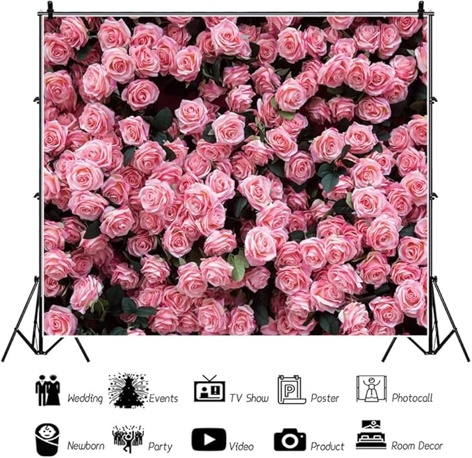 10x8ft Floral Backdrop for Party Photoshoot Pink Rose Flowers Wedding Birthday Bridal Shower Flower Wall Decorations Photography Background