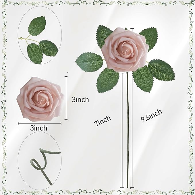 Artificial Flowers, 25pcs Artificial Rose for DIY Wedding Bouquets Centerpieces Arrangements, Pink Foam Roses with Stem for Bridal Shower Party Home Decorations