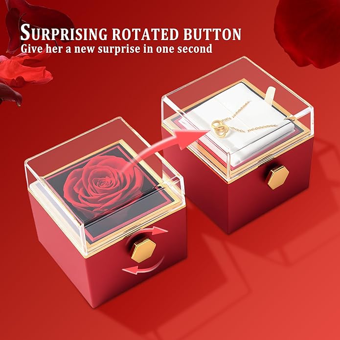‌TINGKU Eternal Real Rose Gift Box for Women, Preserved Rose with Customized Name Engraved Heart Necklace, Personalized Romantic Gift for Wife, Girlfriend, Mom, Mother's Day Love Keepsake