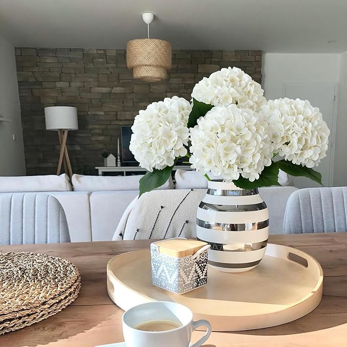 White Hydrangea Artificial Flowers, 4Pcs 22" Large Lifelike Faux Silk Flowers, Full Fake Artificial Hydrangeas with Stems for Bouquet Table Centerpieces Home Outdoor