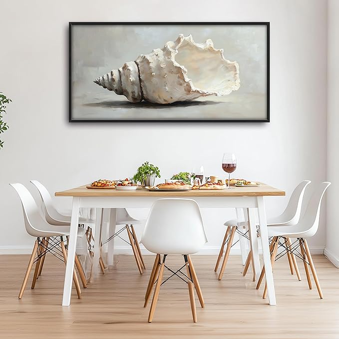 Seashell Large Decor Wall Art Framed Pictures for Living Room, Ocean Seashell Oversized Canvas Print Painting Modern Extra Large Framed Artwork for Bedroom Office Home Decor 60"x30"