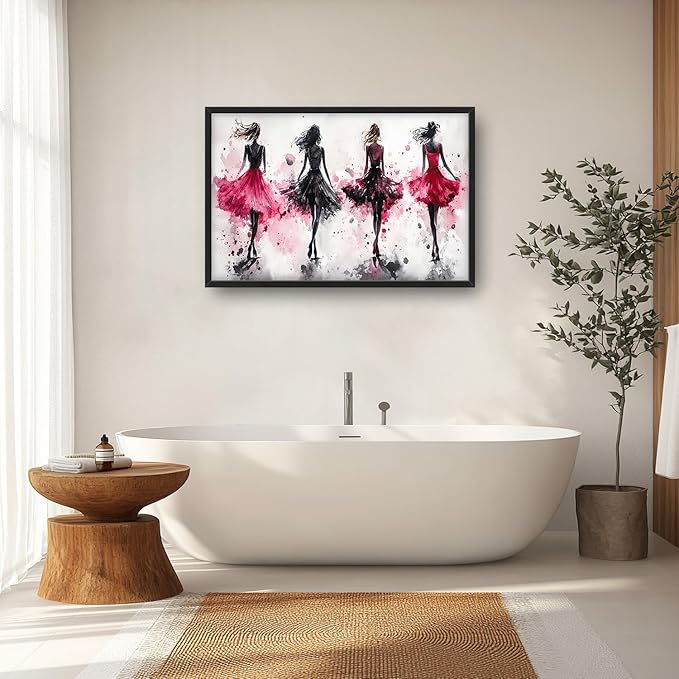 Fashion Woman Large Wall Art Watercolor Girl Pictures Wall Decor Pink Canvas Female Print Painting Modern Artwork Home Decoration for Living Room Bathroom Bedroom Office Framed 36"x24"