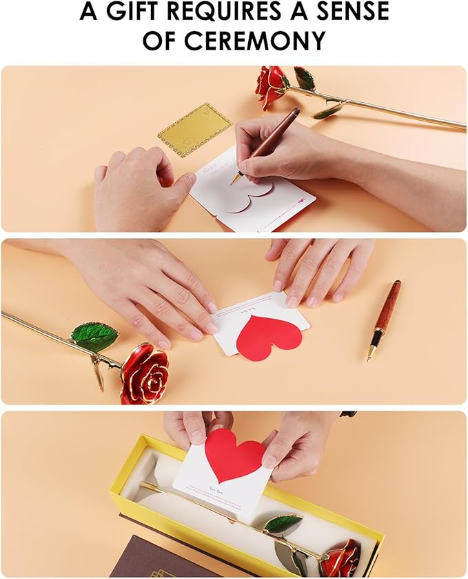 Gold Dipped Rose - Hand-Dipped Real 24K Gold Rose - Genuine One of a Kind - Eternal Romantic Present for Her - Perfect for Valentines, Mother's Day, Anniversary, Birthday (Red)