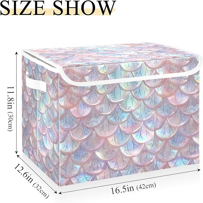 senya Baskets Collapsible Storage Bins with Lids, Pastel Sheer Mermaid Scales Storage Boxes Clothes Baskets for Organizing, B06D22020