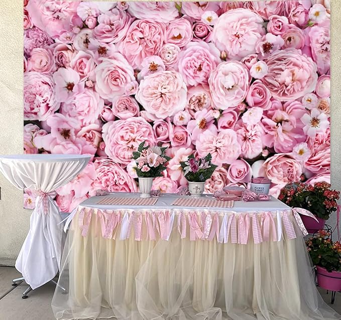 6x3.6FT Pink Rose Wall Backdrop for Women Mother's Day Flowers Wall Photography Background Bridal Newborn Shower Birthday Party Anniversary Ceremony Photo Studio Props