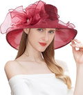 Organza Derby Hats for Women Wide Brim Fascinator Hat Rose Flower Wedding Tea Party Hat