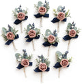 Ling's Moment Boutonniere for Men, 10pcs Groomsmen Guest Boutonniere, Artificial Flowers for Wedding Décor/Prom/Homecoming,etc.Dusty Rose Navy Blue
