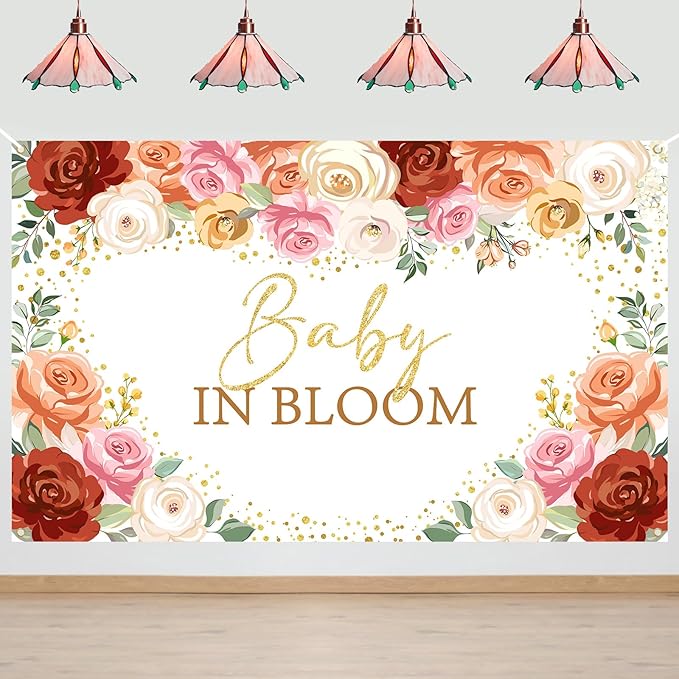 Avezano Baby in Bloom Backdrop for Girl Blush Floral Baby Shower Party Decorations Banner Sweet Girl Baby in Bloom Photography Background Photo Shoot Props