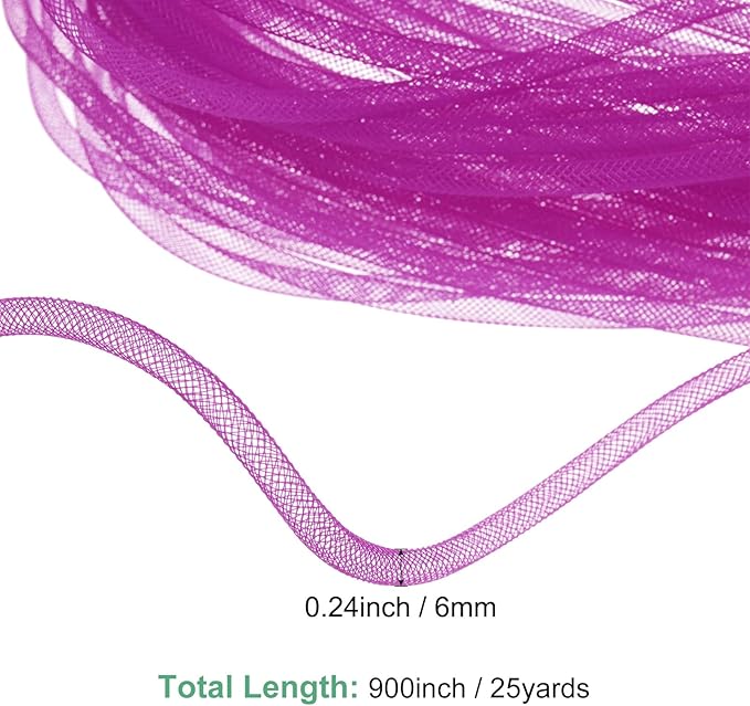 Mesh Tube Ribbon 25 Yards, 6mm Elastic Fabric Ribbons Mesh Tubing for Crafts/Gift Wrapping/Flower Bouquets/Wedding/Birthday/Holiday/Wreaths Christmas/Decoration[Persian Rose]