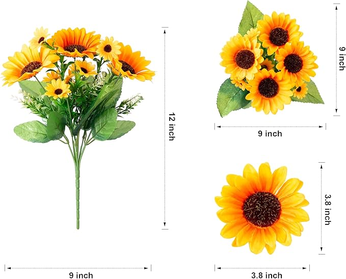 Sunflowers Artificial Flowers, 10 Bunches Fake Sunflower Artificial Flowers for Outdoors Spring Summer Decoration Look Real UV Resistant Fake Flowers for Home Porch Garden Wedding Party Office Indoor