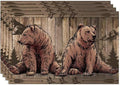 Rustic Lodge Bears Placemats Set of 4, Vintage Cabin Pine Tree Wooden Board Place Mats, Heat Resistant Non Slip Cotton Linen Dining Table Mats for Home Party Kitchen 18x12 Inch