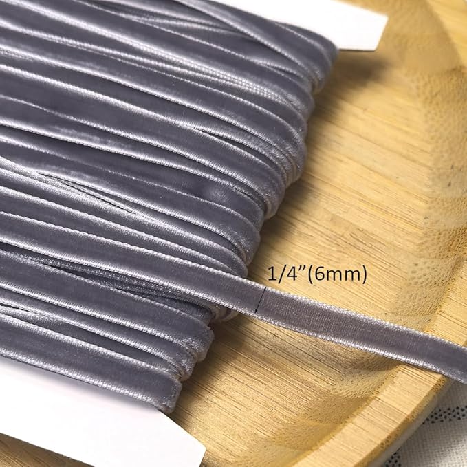 Chenkou Craft Grey 25 Yards 1/4" Velvet Ribbon Lots Bulk (Grey, 1/4"(6mm))