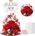ANWEAO Gifts for Women Birthday Christmas Preserved Rose Forever Flower in Glass Angel Figurines Fresh Flowers for Delivery for Mom Real Colorful Roses for Grandma Wife Her from Daughter