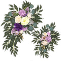 Purple White Wedding Arch Flowers, Faux Flower Swag Set of 2, Purple Floral Swag for Wedding Arch Welcome Signs, Reception Ceremony Signs Decor