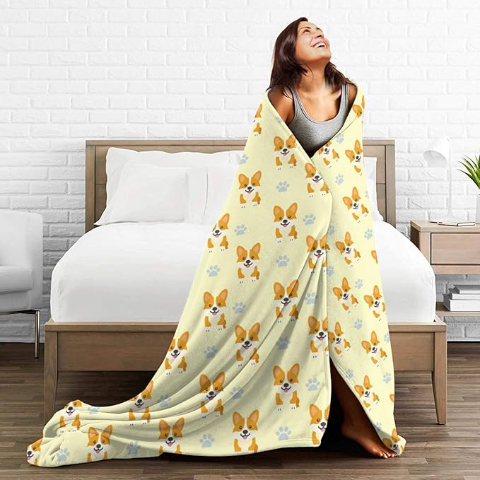 Corgi Blanket Cute Corgi Dog Throw Blanket Puppy Soft Cozy Fleece Fuzzy Stuffed Plush Flannel Gifts for Girls Women Boys Kids Adults 40''x50''
