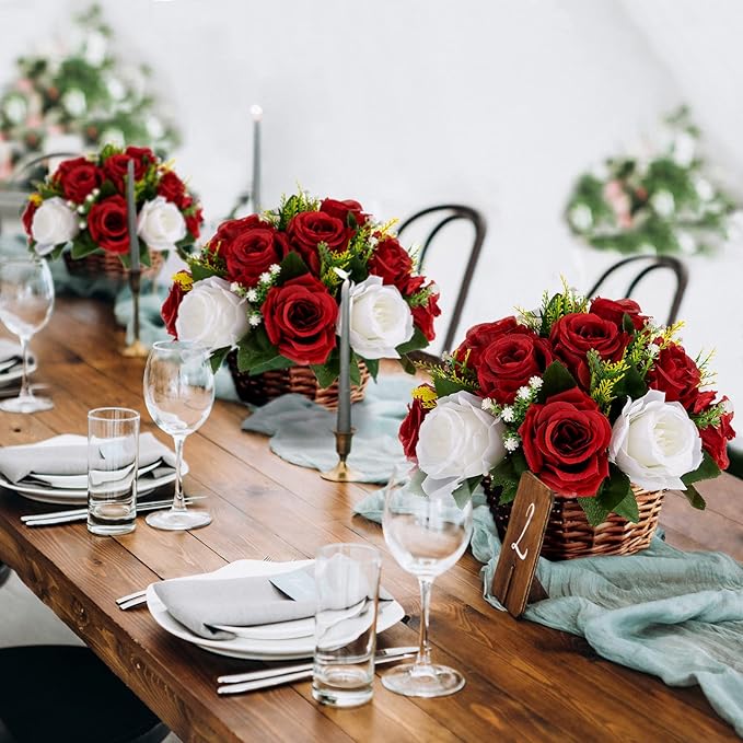 Sziqiqi Red Fake Flowers for Wedding Centerpiece Kissing Flower Balls for Tables Flower Centerpieces Arrangement for Party Road Lead