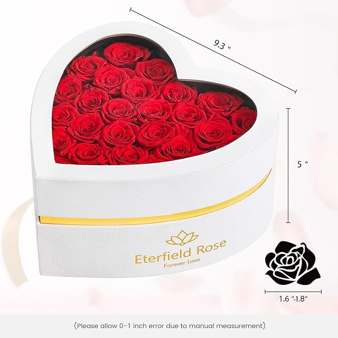 Eterfield 27 Forever Flowers in Heart Shape Box, Preserved Roses That Last a Year Preserved Flowers Birthday Gifts for Her Mom Women Wife Anniversary Valentines Day Mothers Day Christmas, Red