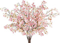 12 Pcs Artificial Cherry Blossom Flowers 40" Faux Silk Cherry Blossom Stems Fake Real Touch Peach Branches for Wedding Home Garden Japanese Decor White Pink