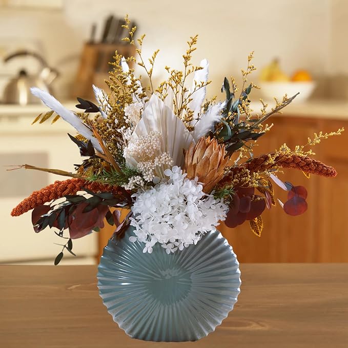 Natural Dried Flower Bouquet - Pampas Grass Decor, Fall Floral Arrangements with Eucalyptus, Plams, Hydrangea, Rustic Bouquet for Vase, Boho Table Centerpiece, Bohemia Home Wedding Decoration