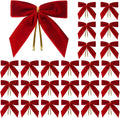24 Pcs Red Small Velvet Christmas Bows for Christmas Tree, Wreath, Gift Wrapping, Crafts, Wedding, Party, Twist Tie Bows for Treat Bag Bakery Candy Bags, Home Decor 1" W,3.5 x 3.5 inch