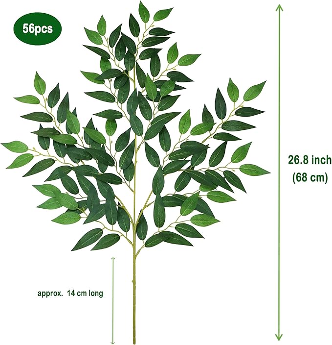56pcs Italian Ruscus Greenery 68cm Artificial Greenery Stems Leaf Greenery Garland for Wedding Arch Flowers Centerpieces Balloon Arch Home Decor