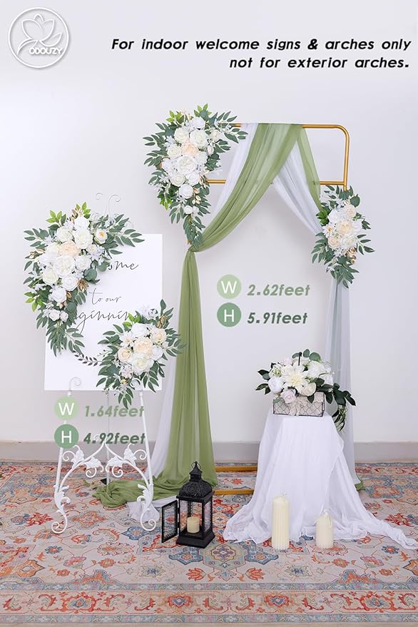 Pack of 2 Wedding Arch Decorations Artificial Hanging Flowers Floral Swag for Wedding Welcome Sign Backdrop Balloon Arch Home Party Bridal Ceremony Reusable(White)