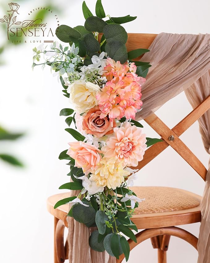 Senseya Artificial Flowers Combo, Champagne Silk Roses, Peonies, Dahlias with Stems for DIY Wedding Bouquets, Baby Shower, Table Centerpieces, Home Decor, Fake Floral Arrangements, Party Decorations