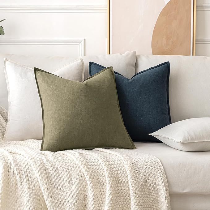 MIULEE Decorative Linen Pillow Covers 18x18 Inch Navy Blue Boho Farmhouse Neutral Couch Throw Pillows for Bed Pack of 2 Accent Coastal Modern Pillowcase Summer Sofa Livingroom Home Decor