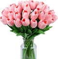 SITUMEIZI 15pcs Pink Tulips Fake Artificial Flowers Real Touch 14" Silk Flower for Home Kitchen Decor Spring Easter Wedding Bouquet Decorations Office Valentine's Day Gifts