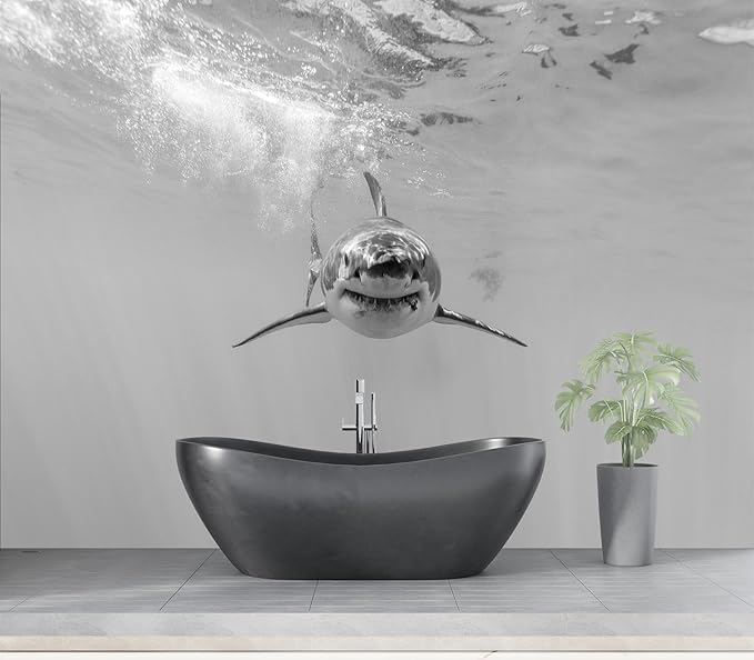 Eierme-Ferocious Great White Shark Mural Wallpaper Peel and Stick 90" x 67"